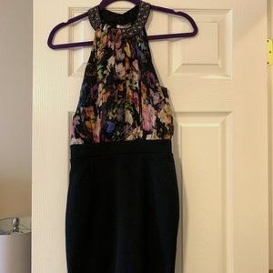 Embellished High Neck Mini Black & Floral Dress
